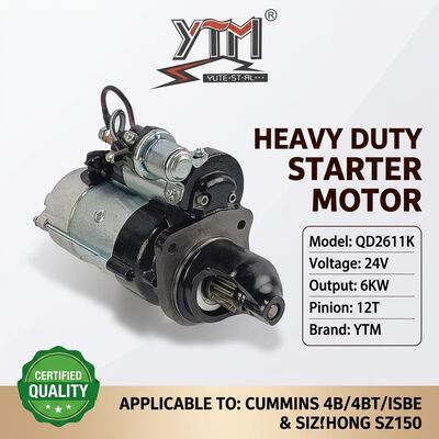 24V 12T 6KW スターターモーター QD2611K カミングス 4B 4BT 4BTA ISBE エンジン OE 3968130 4929600 シャンツー SZ150 掘削機