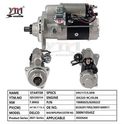 エグババタースタート 24V 5.5KW 11T フィット ドーサン DX220‐9C DL06 エンジン デルコ型 OE 19080025 8200222 重用スタートモーター